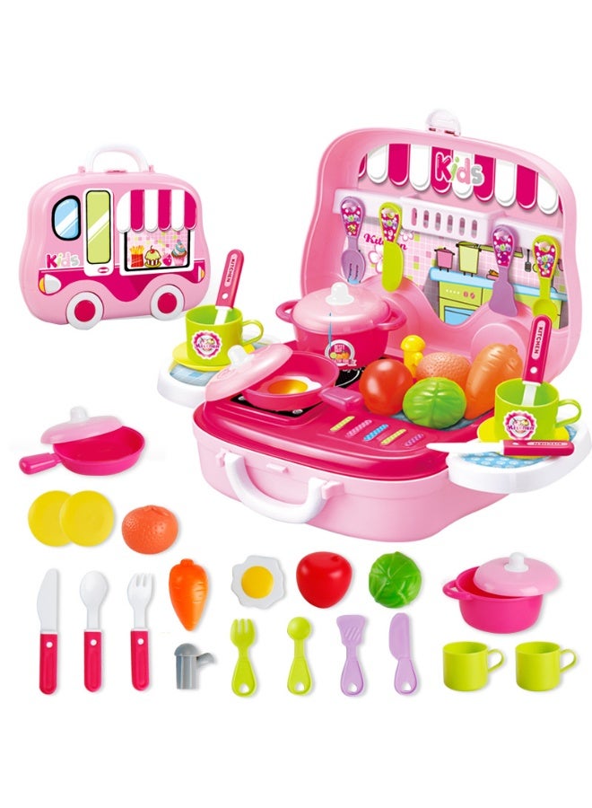 Portable Little Chef Kitchen Set: Educational Pretend Play Cooking Toys for Kids in Suitcase with Fork, Knife, Spoon, Pan, Pot, Fruits, Cups, and More – Interactive Role Play for Kids - Image 1