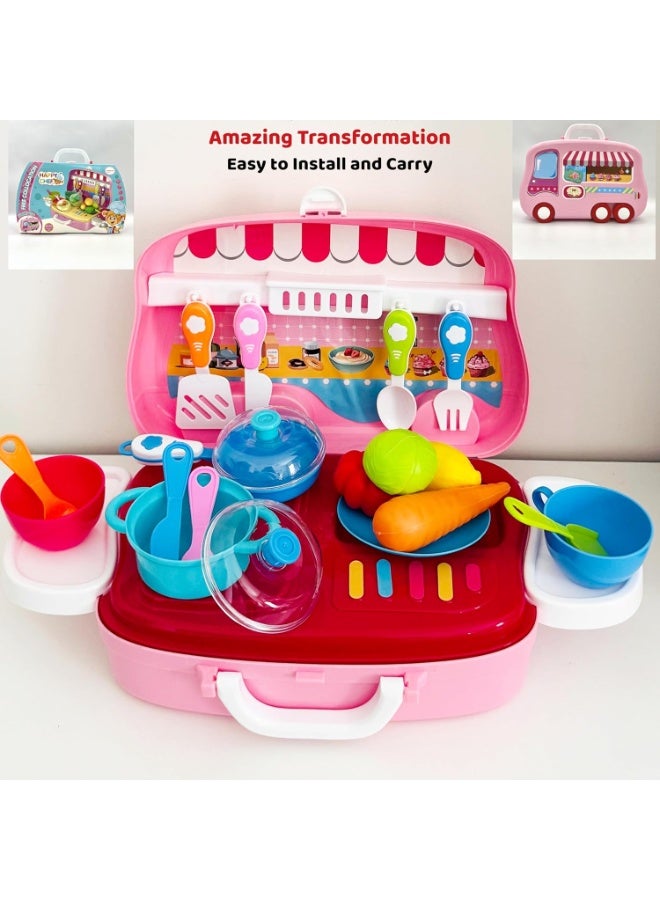 Portable Little Chef Kitchen Set: Educational Pretend Play Cooking Toys for Kids in Suitcase with Fork, Knife, Spoon, Pan, Pot, Fruits, Cups, and More – Interactive Role Play for Kids - Image 5