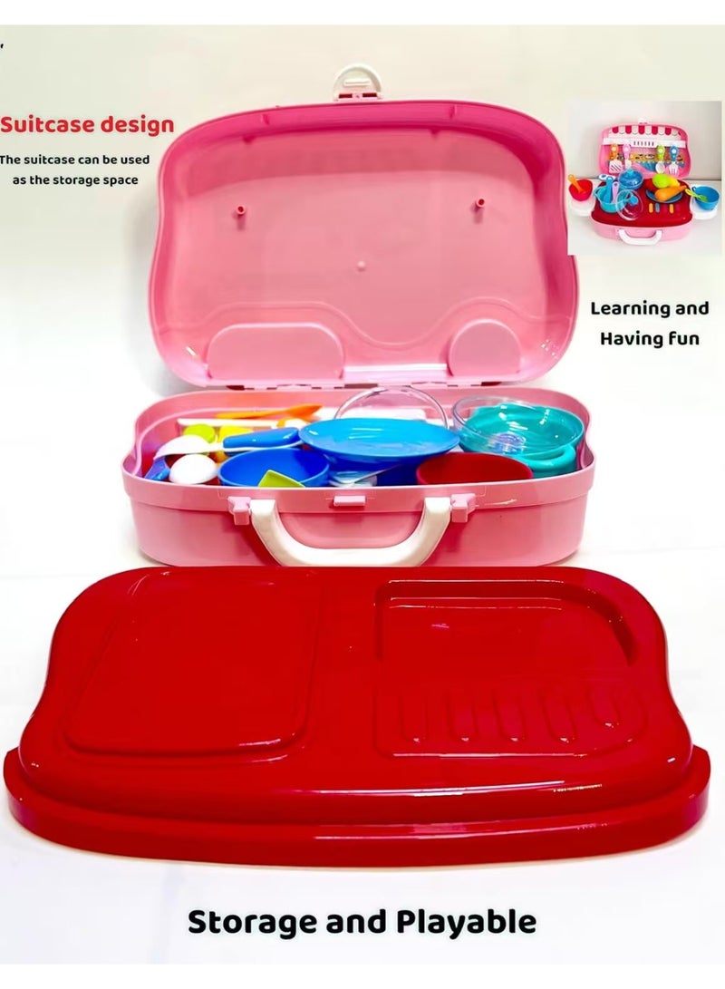 Portable Little Chef Kitchen Set: Educational Pretend Play Cooking Toys for Kids in Suitcase with Fork, Knife, Spoon, Pan, Pot, Fruits, Cups, and More – Interactive Role Play for Kids - Image 4