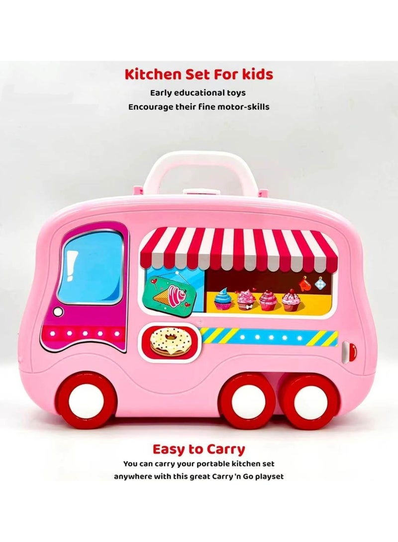 Portable Little Chef Kitchen Set: Educational Pretend Play Cooking Toys for Kids in Suitcase with Fork, Knife, Spoon, Pan, Pot, Fruits, Cups, and More – Interactive Role Play for Kids - Image 3