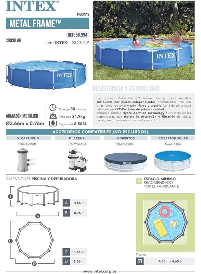 INTEX مجموعة بركة دائرية بإطار معدني من إنتكس 2.44م × 51سم 28205 - Image 2