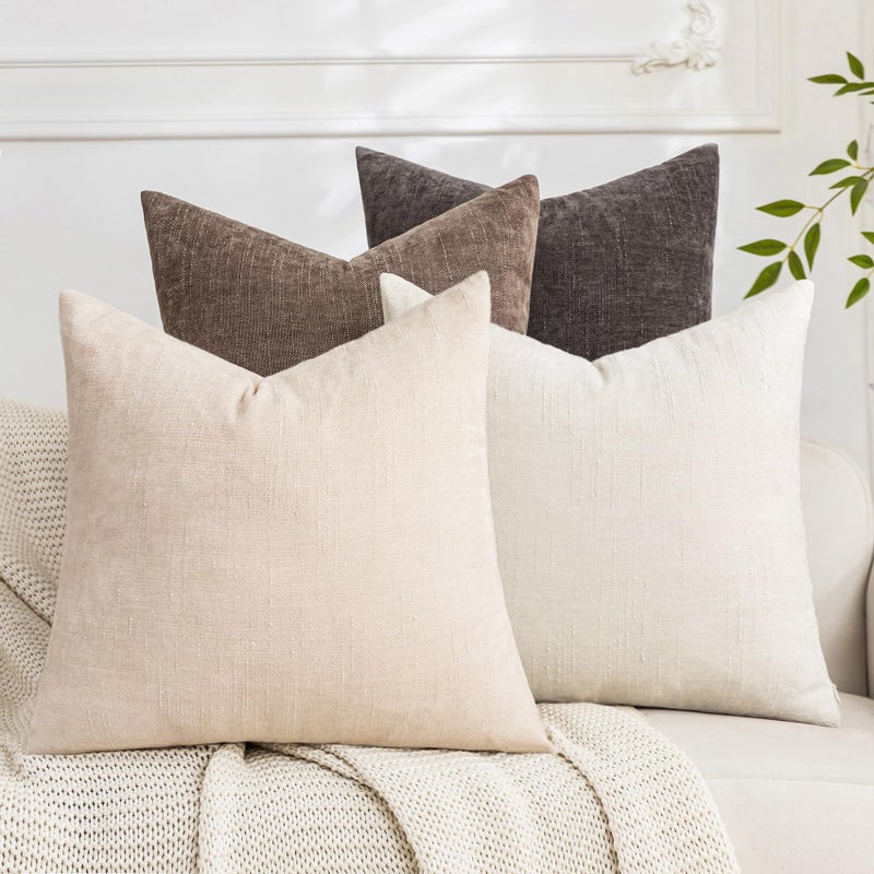 Cozoomy Set of 4 Soft Textured Decorative Throw Pillow Covers 18x18 Inch Cozy Farmhouse Cushion Cover Square Accent Pillow Cases for Bed Couch Sofa Living Room, Neutral - Image 1