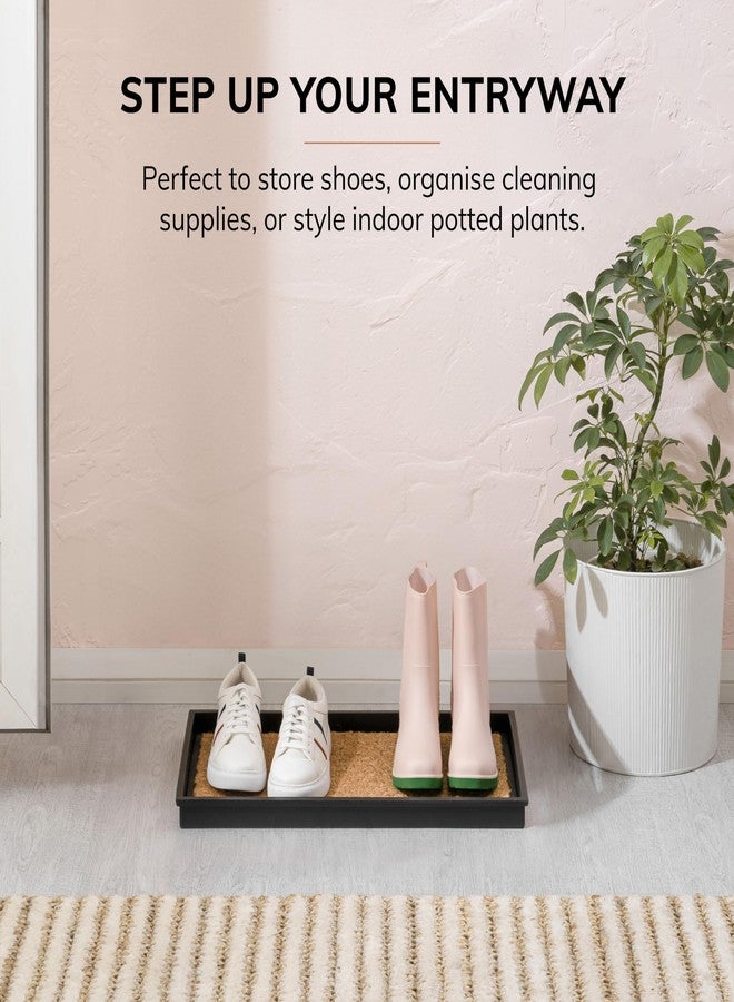Anji Mountain Heavy Duty Waterproof Rubber Shoe Storage Mat Organizer/Boot Storage Tray Multi Use for Entryway with Coir, Tan Insert, Fits 2 Pair (24.5" Wide) - Image 2
