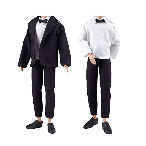 E-TING Wedding Set Beautiful Gown White Bride Dress Clothes with Veil and Groom Business Suit Outfit for Dolls（Doll Not Included） - Image 2