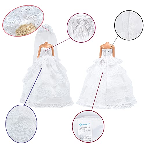 E-TING Wedding Set Beautiful Gown White Bride Dress Clothes with Veil and Groom Business Suit Outfit for Dolls（Doll Not Included） - Image 5