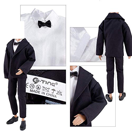 E-TING Wedding Set Beautiful Gown White Bride Dress Clothes with Veil and Groom Business Suit Outfit for Dolls（Doll Not Included） - Image 4
