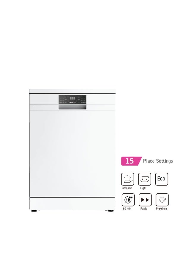 Crafft Dish Washer, 8 Progams, 15Place Settings, Power Wash 45°c, 3 Racks, Push Button - Image 2