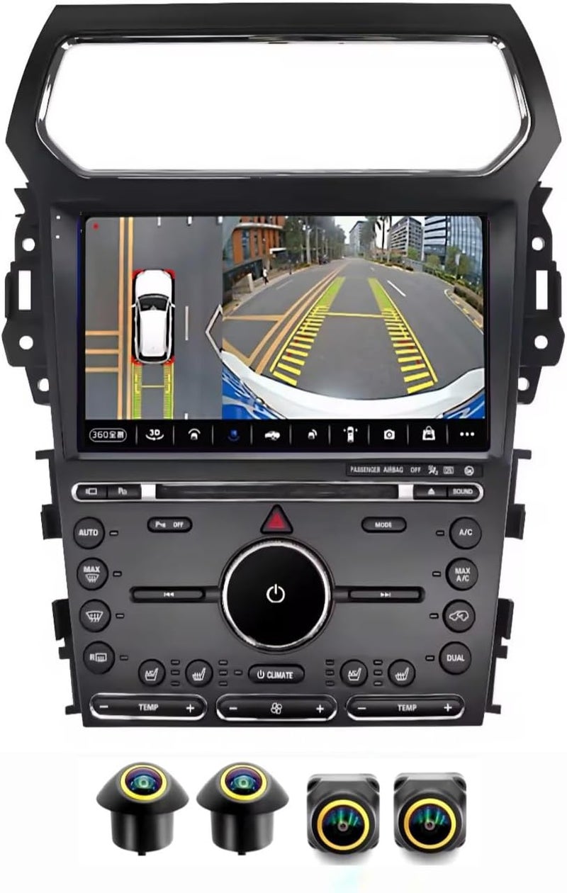 فيريكس ستيريو سيارة فورد إكسبلورر مناسب لشاشة أندرويد فورد إكسبلورر 2011-2019، كار بلاي لاسلكي وأندرويد أوتو، BT DSP، واي فاي، USB، QLED، نظام ملاحة GPS، واجهة كاميرا AHD سريعة (4 كاميرات + 32 جيجابايت 360D) - Image 1