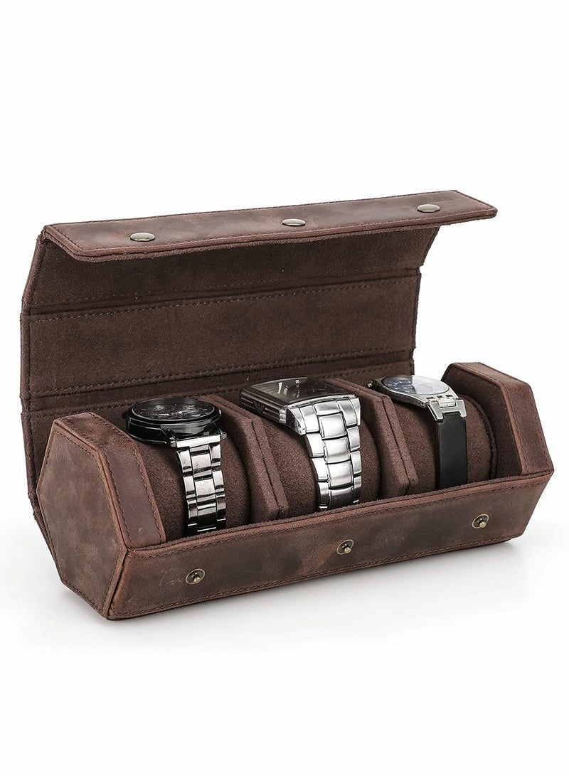Handmade Genuine Leather Hexagon Watch Roll Case for 3 Watches - Stylish Travel Organizer and Protective Storage Box for Your Timepieces. - Image 1