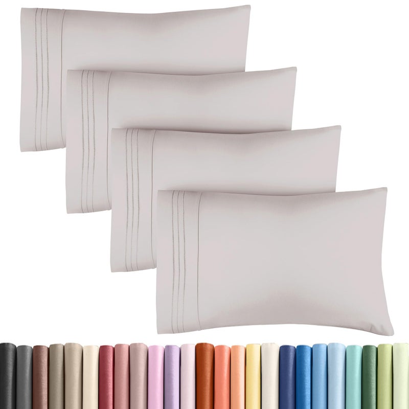 CGK Unlimited Queen Pillow Cases Set of 4  Ultra Soft Hotel Quality Pillowcase Covers  Comfy Cozy Bedding for Women Men Kids  Teens  Machine Washable Pillow Protectors  4 Pieces Set  Queen Size Light Grey 
