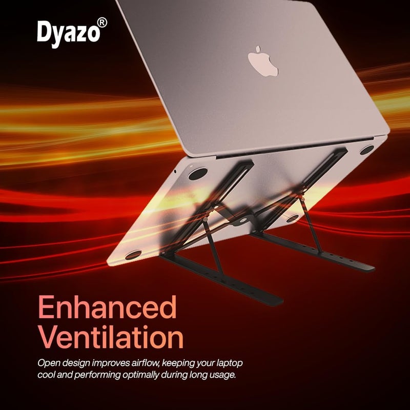 Dyazo حامل رفع الكمبيوتر المحمول القابل للطي من سبائك الألومنيوم للتبريد المهوى متوافق مع Macbook والكمبيوتر المحمول والأجهزة اللوحية حتى 15.6 بوصة - أسود - Image 4