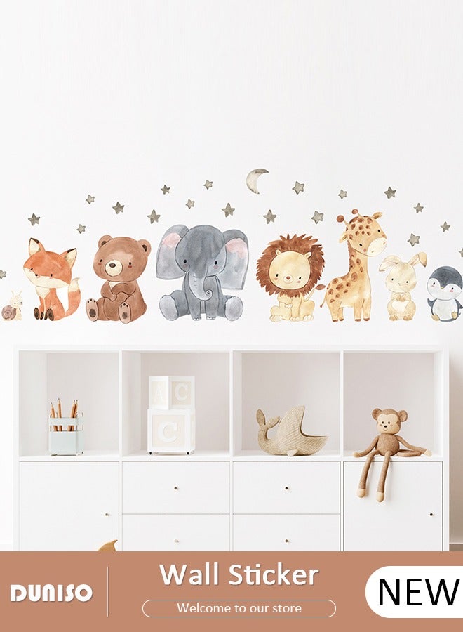DUNISO Cartoon Animal Wall Stickers, Bear and Line Wall Decals Moon and Star Wall Stickers Removable Kids Room Wall Decals for Kids Baby Nursery Kindergarten Toddler Boys Girls Bedroom Wall Decor - Image 1