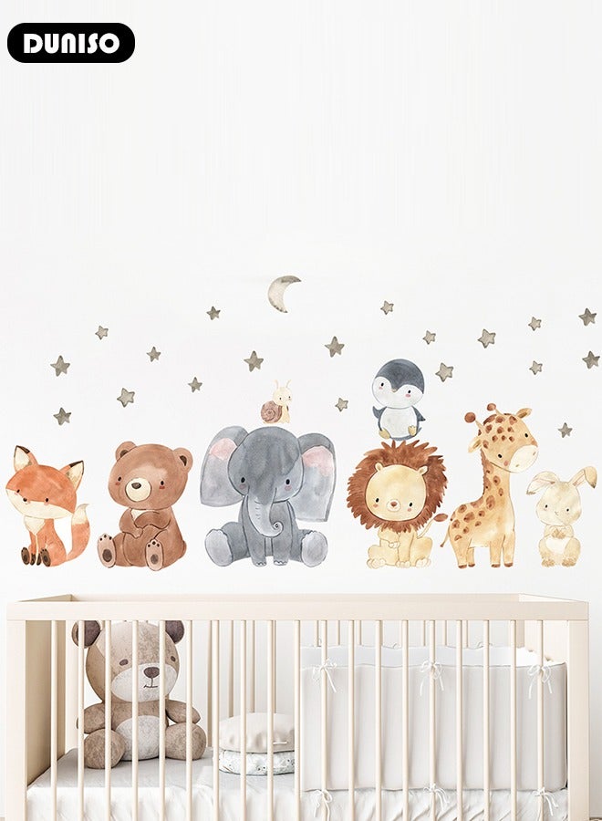 DUNISO Cartoon Animal Wall Stickers, Bear and Line Wall Decals Moon and Star Wall Stickers Removable Kids Room Wall Decals for Kids Baby Nursery Kindergarten Toddler Boys Girls Bedroom Wall Decor - Image 2