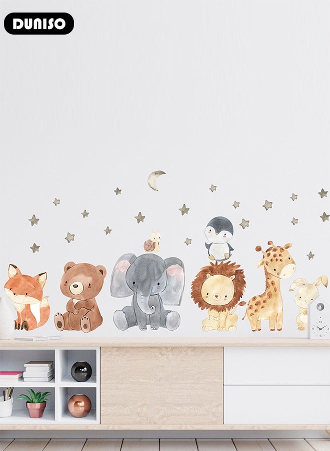 DUNISO Cartoon Animal Wall Stickers, Bear and Line Wall Decals Moon and Star Wall Stickers Removable Kids Room Wall Decals for Kids Baby Nursery Kindergarten Toddler Boys Girls Bedroom Wall Decor - Image 5