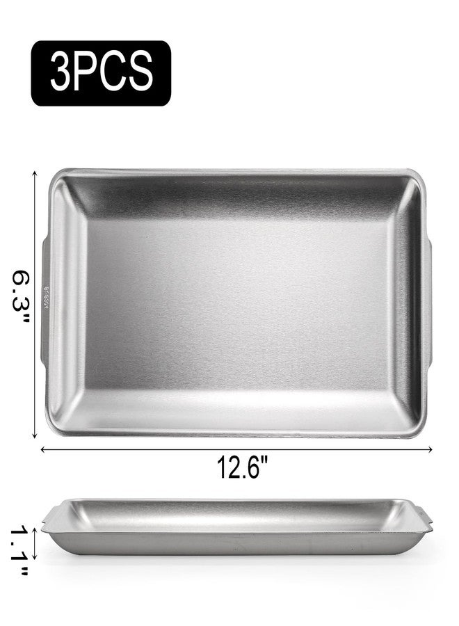 ZENFUN 3 Packs 304 Stainless Steel Serving Platters, Rectangle Metal Dinner Plates with Handles, Decorative Organizer Trays for BBQ, Dining, Party, Buffet, Appetizer Serving(12.6" x 6.3") - Image 2