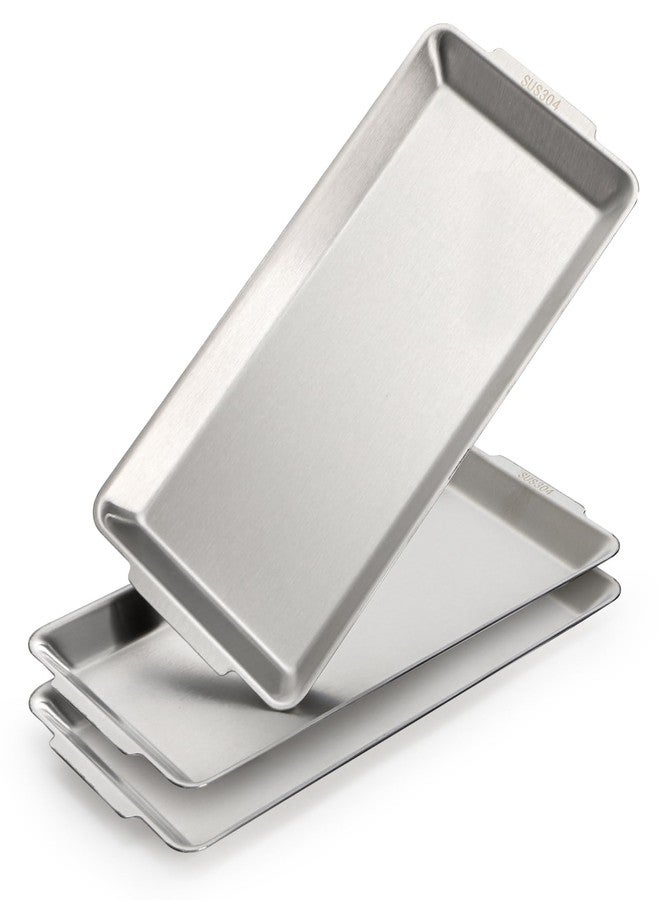 ZENFUN 3 Packs 304 Stainless Steel Serving Platters, Rectangle Metal Dinner Plates with Handles, Decorative Organizer Trays for BBQ, Dining, Party, Buffet, Appetizer Serving(12.6" x 6.3") - Image 1