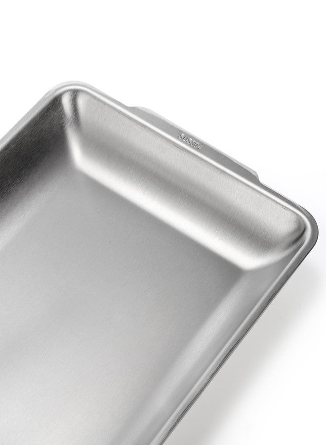 ZENFUN 3 Packs 304 Stainless Steel Serving Platters, Rectangle Metal Dinner Plates with Handles, Decorative Organizer Trays for BBQ, Dining, Party, Buffet, Appetizer Serving(12.6" x 6.3") - Image 4