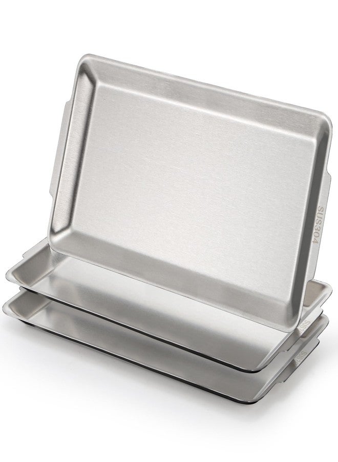 ZENFUN 3 Packs 304 Stainless Steel Serving Platters, Rectangle Metal Dinner Plates with Handles, Decorative Organizer Trays for BBQ, Dining, Party, Buffet, Appetizer Serving(12.6" x 6.3") - Image 3