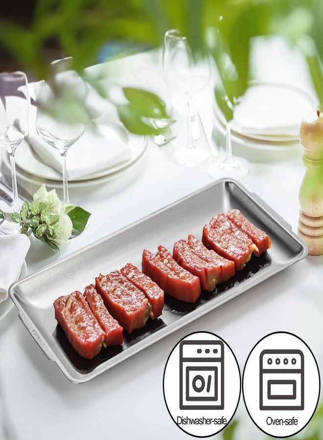 ZENFUN 3 Packs 304 Stainless Steel Serving Platters, Rectangle Metal Dinner Plates with Handles, Decorative Organizer Trays for BBQ, Dining, Party, Buffet, Appetizer Serving(12.6" x 6.3") - Image 5