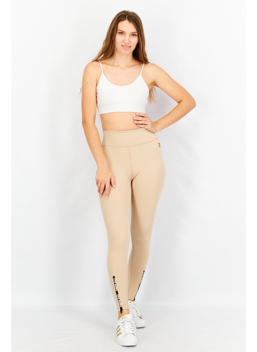STEVE MADDEN - Women Full Length Brand Logo Leggings, Tan - Image 1