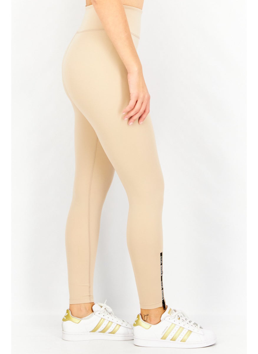 STEVE MADDEN - Women Full Length Brand Logo Leggings, Tan - Image 1