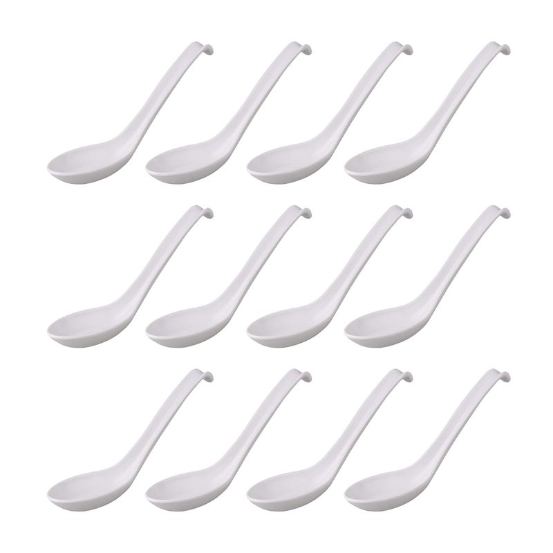 Comicfs Asian Soup Spoons 12 pieces, 12HSP-W, Large Japanese Soup Spoons, Soba Rice Pho Ramen Noodle Soup Spoon, Chinese Won Ton Soup Spoon, Hook Style (12 Spoons, White) - Image 1