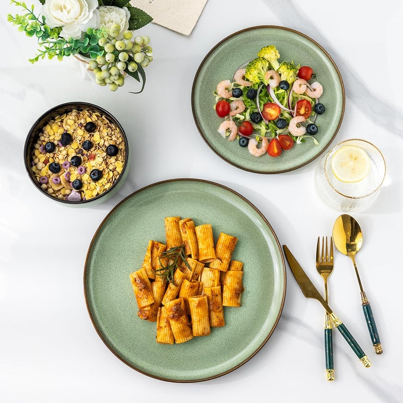 LERATIO Ceramic Dinnerware Sets for 412 Pieces Poreclain Plates and Bowls SetsScratch Resistant DishesDishwasher  Microwave Safe Dishes SetService for 4Light Geen - Image 3