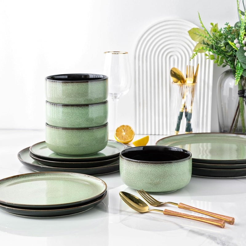 LERATIO Ceramic Dinnerware Sets for 412 Pieces Poreclain Plates and Bowls SetsScratch Resistant DishesDishwasher  Microwave Safe Dishes SetService for 4Light Geen - Image 5