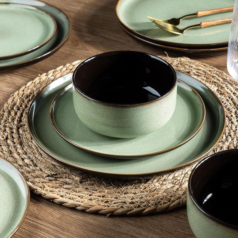 LERATIO Ceramic Dinnerware Sets for 412 Pieces Poreclain Plates and Bowls SetsScratch Resistant DishesDishwasher  Microwave Safe Dishes SetService for 4Light Geen - Image 4