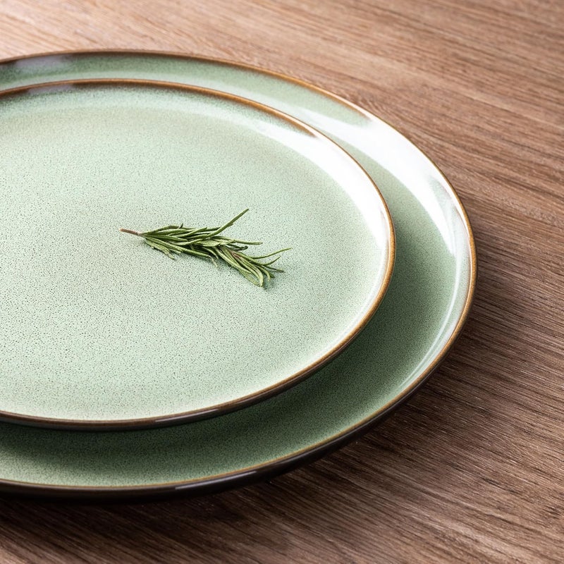 LERATIO Ceramic Dinnerware Sets for 412 Pieces Poreclain Plates and Bowls SetsScratch Resistant DishesDishwasher  Microwave Safe Dishes SetService for 4Light Geen - Image 2