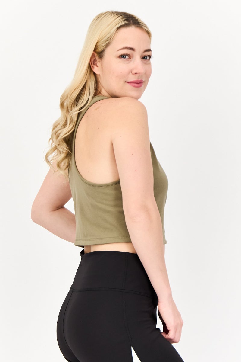 New Balance Women Sportswear Fit Sleeveless Running Crop Top, Olive  - Image 4