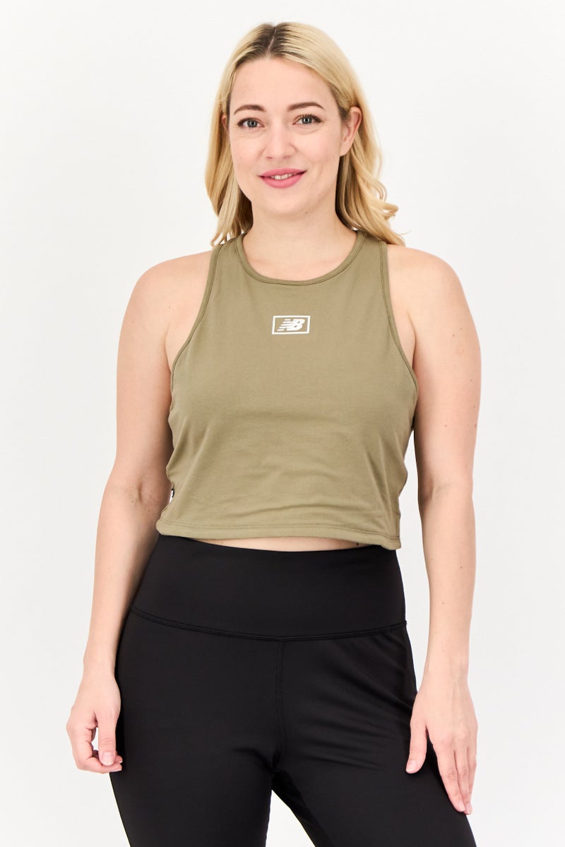 New Balance Women Sportswear Fit Sleeveless Running Crop Top, Olive  - Image 1