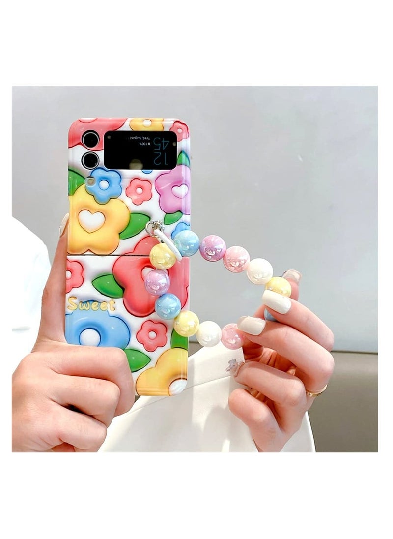 Y&D SYOSI, Phone Case for Samsung Galaxy Z Flip 4 with Beads Strap, Floral Lovely Protection 4, Soft TPU Portable Cell Cover Girl, Women  - Image 2