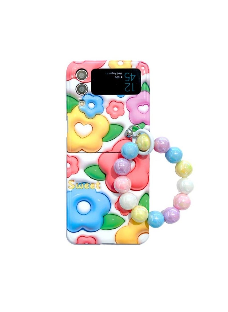 Y&D SYOSI, Phone Case for Samsung Galaxy Z Flip 4 with Beads Strap, Floral Lovely Protection 4, Soft TPU Portable Cell Cover Girl, Women  - Image 1