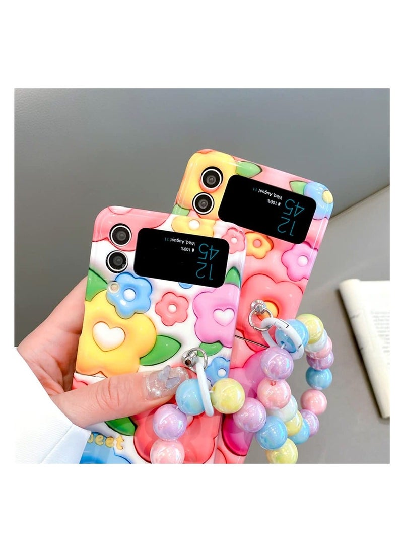 Y&D SYOSI, Phone Case for Samsung Galaxy Z Flip 4 with Beads Strap, Floral Lovely Protection 4, Soft TPU Portable Cell Cover Girl, Women  - Image 5
