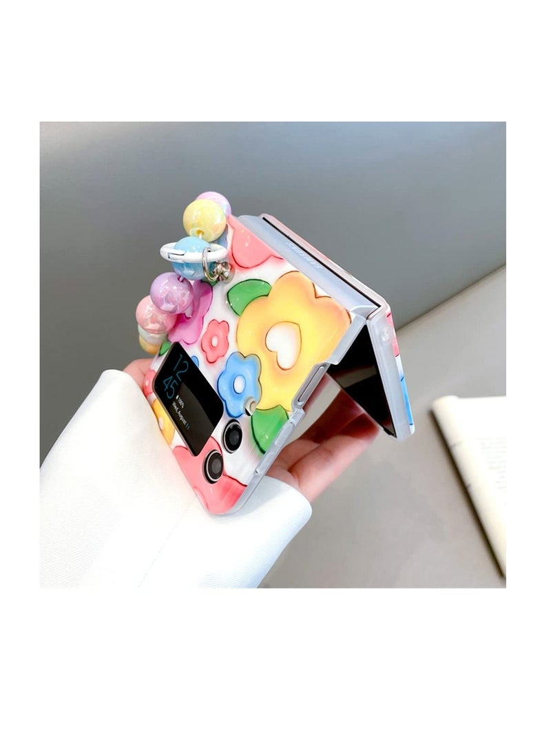 Y&D SYOSI, Phone Case for Samsung Galaxy Z Flip 4 with Beads Strap, Floral Lovely Protection 4, Soft TPU Portable Cell Cover Girl, Women  - Image 3