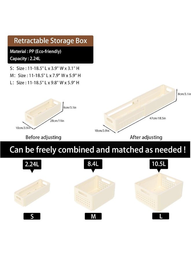 Generic Retractable Plastic Storage Bins with Handles, Expandable Stackable Storage Baskets,Organization and Storage Containers Organizers for Closet Pantry Cabinet, 11-18.5x3.9x3.1in  - Image 2