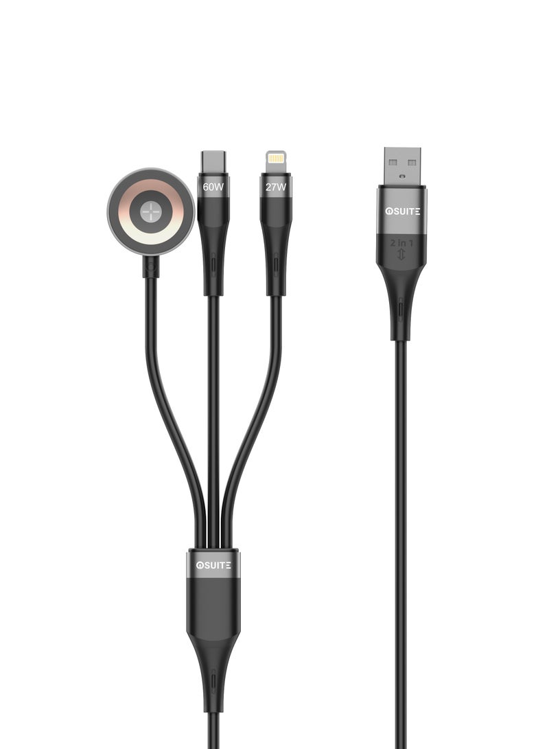 ايوسويت آي أوه سويت كابل مصنوع من مادة سبائك الزنك 4*1 وصلة من تايب A + تايب سي إلى تايب سي + لايتيينغ بقوة شحن 60 وات - طول 1.2 متر - لون أسود - DC73A - Image 1