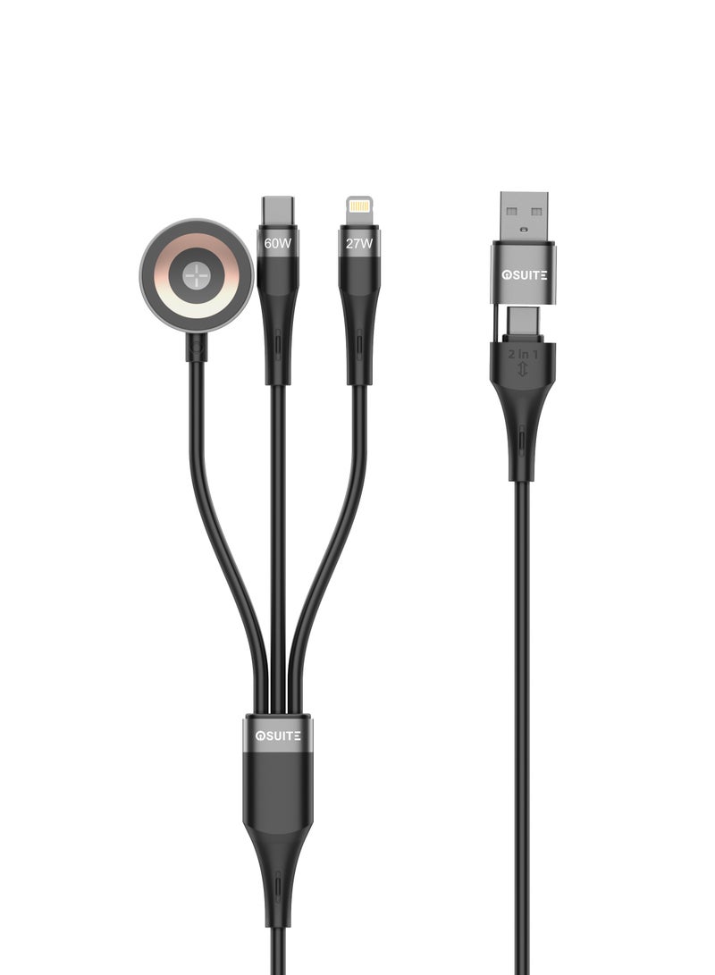 ايوسويت آي أوه سويت كابل مصنوع من مادة سبائك الزنك 4*1 وصلة من تايب A + تايب سي إلى تايب سي + لايتيينغ بقوة شحن 60 وات - طول 1.2 متر - لون أسود - DC73A - Image 2