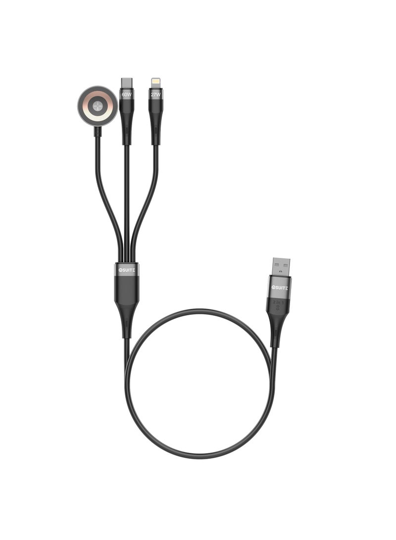 ايوسويت آي أوه سويت كابل مصنوع من مادة سبائك الزنك 4*1 وصلة من تايب A + تايب سي إلى تايب سي + لايتيينغ بقوة شحن 60 وات - طول 1.2 متر - لون أسود - DC73A - Image 3