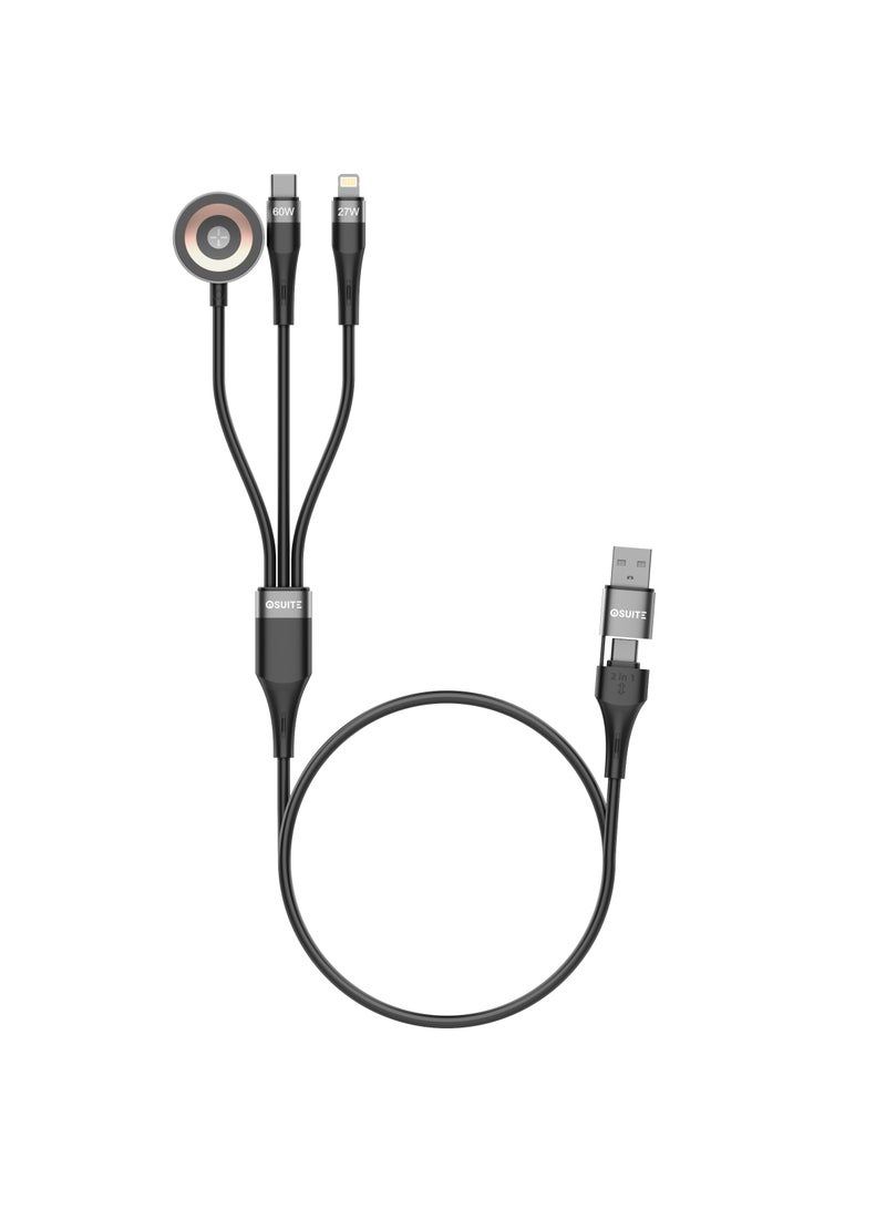ايوسويت آي أوه سويت كابل مصنوع من مادة سبائك الزنك 4*1 وصلة من تايب A + تايب سي إلى تايب سي + لايتيينغ بقوة شحن 60 وات - طول 1.2 متر - لون أسود - DC73A - Image 4