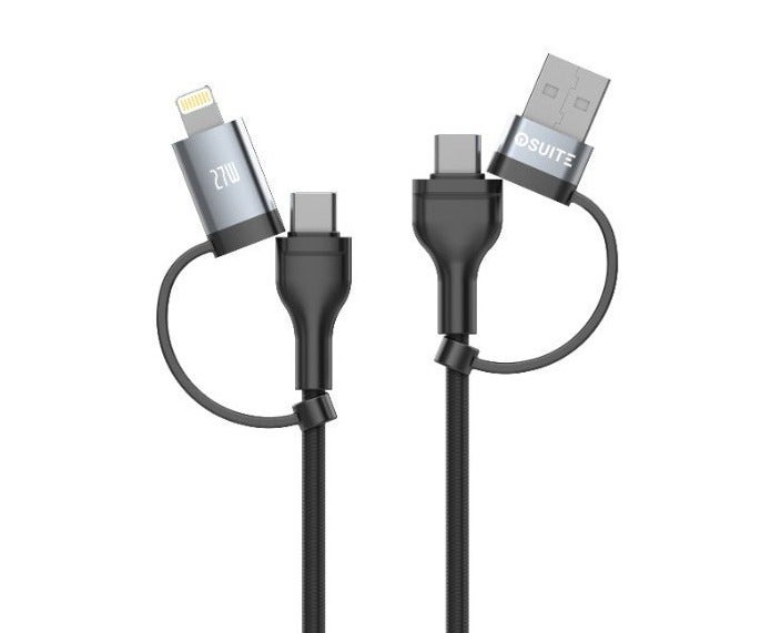 iOsuite 4-in-1 USB-A + USB-C to USB-C & Lightning Cable 60W Fast Charging for iPhone 8–17, iPad, Samsung & Android – Zinc Alloy Head, Braided Nylon, Multi-Interface Charging 1.2M – Black (DC79) - Image 1