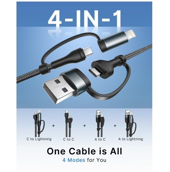 iOsuite 4-in-1 USB-A + USB-C to USB-C & Lightning Cable 60W Fast Charging for iPhone 8–17, iPad, Samsung & Android – Zinc Alloy Head, Braided Nylon, Multi-Interface Charging 1.2M – Black (DC79) - Image 2