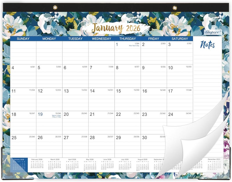 Shoparr Desk Calendar 2025-2026 - JUL 2025 - DEC 2026, Calendar 2025-2026, Large Desk Calendar with Corner Protectors, 18-Month Calendar with Reference Calendars, for Home & Office Organizing - Floral (17" x - Image 1