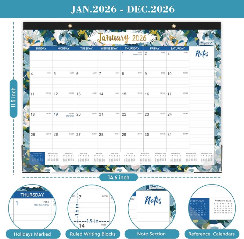 Shoparr Desk Calendar 2025-2026 - JUL 2025 - DEC 2026, Calendar 2025-2026, Large Desk Calendar with Corner Protectors, 18-Month Calendar with Reference Calendars, for Home & Office Organizing - Floral (17" x - Image 5
