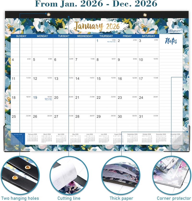 Shoparr Desk Calendar 2025-2026 - JUL 2025 - DEC 2026, Calendar 2025-2026, Large Desk Calendar with Corner Protectors, 18-Month Calendar with Reference Calendars, for Home & Office Organizing - Floral (17" x - Image 4
