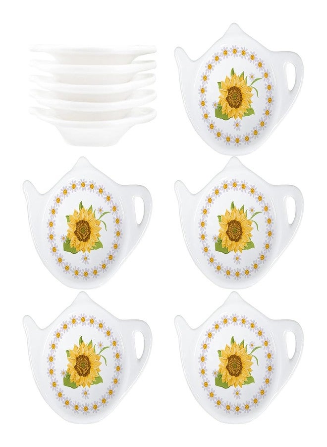 SOCOSY Vintage Sunflower Ceramic Tea Bag Coasters Spoon Rests Teabag Resting Caddy Holder Saucer Set, Tea Coffee Accessories, Seasoning Dishes, Keep Your Tea Time Tidy and Organized-Sunflower-10 PCS - Image 1