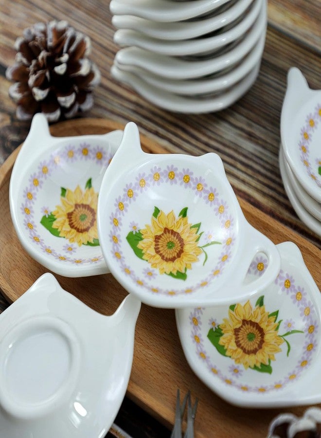 SOCOSY Vintage Sunflower Ceramic Tea Bag Coasters Spoon Rests Teabag Resting Caddy Holder Saucer Set, Tea Coffee Accessories, Seasoning Dishes, Keep Your Tea Time Tidy and Organized-Sunflower-10 PCS - Image 4