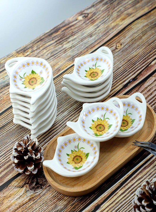 SOCOSY Vintage Sunflower Ceramic Tea Bag Coasters Spoon Rests Teabag Resting Caddy Holder Saucer Set, Tea Coffee Accessories, Seasoning Dishes, Keep Your Tea Time Tidy and Organized-Sunflower-10 PCS - Image 2