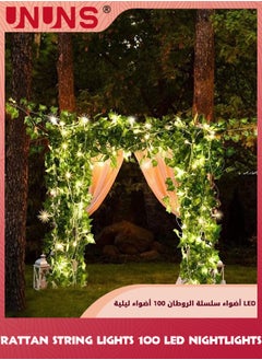 UNUNS أضواء خيوط اللبلاب، أضواء خيوط القش الخارجية 100 LED 2م، أضواء النباتات الاصطناعية المزخرفة، أضواء اللبلاب المعلقة عبر USB لغرفة النوم وحفلات الزفاف والاحتفالات وحديقة السطح  - Image 3